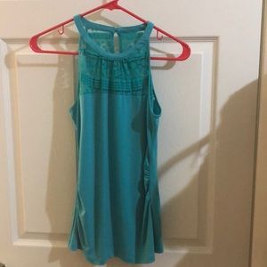 Teal tank top with detail at the top